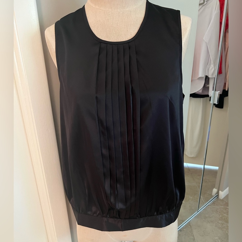 BCBGMaxazria dark black blue sleeveless blouse